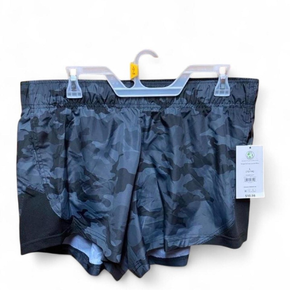 New with tag Black & gray camouflage running shorts size L (12-14)